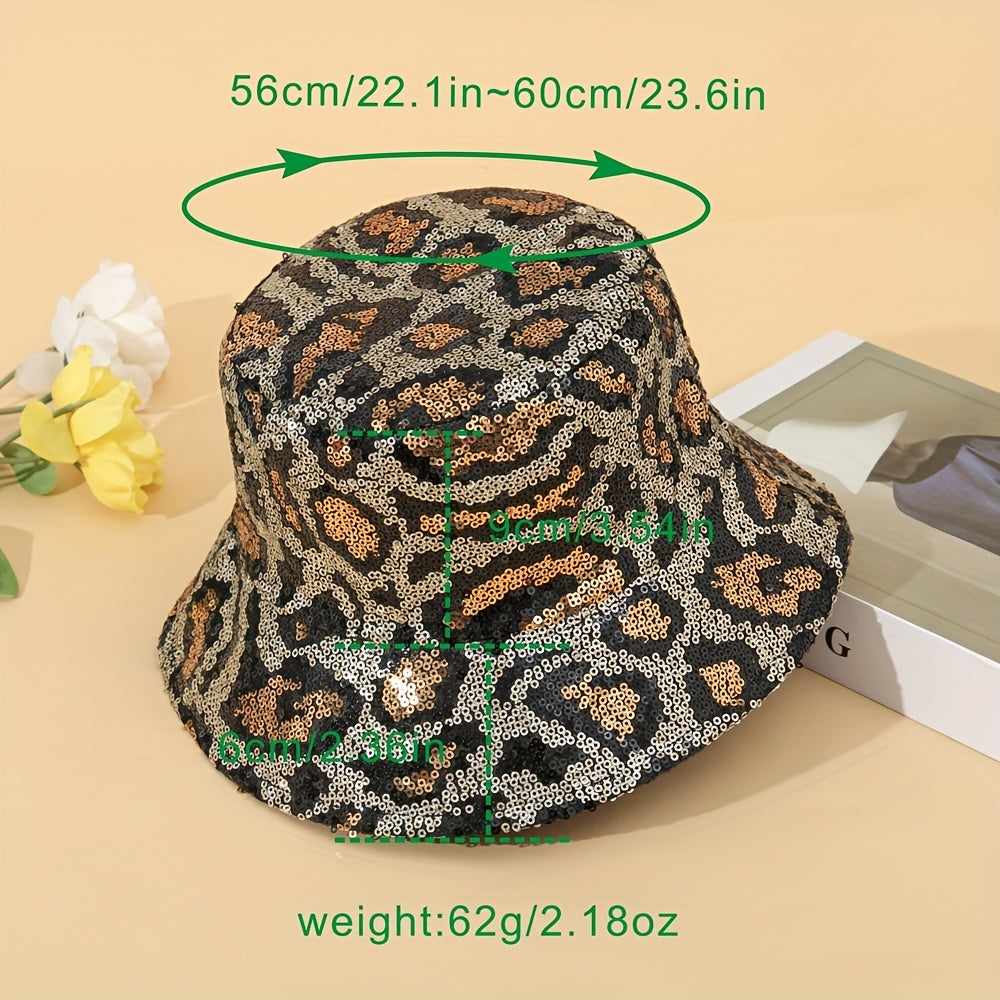 Leopard Print Sequin Casual Bucket Hat
