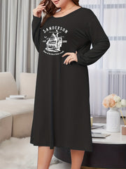 Halloween Bat & Witch Print Long Sleeve Lounge Dress