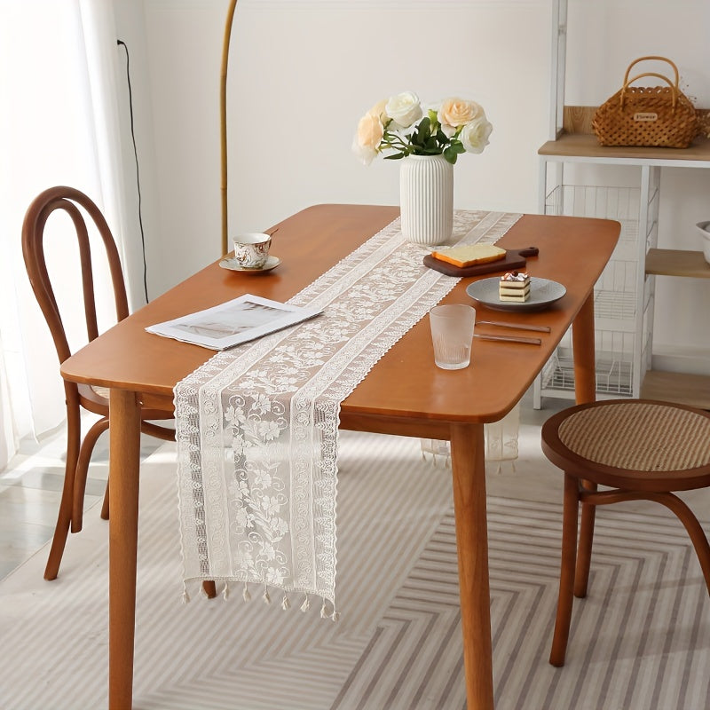 Polyester Lace Hollow Table Runner with Tassel - Room Decor