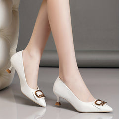 Metal Rectangle Decor Kitten Heels Pointed Toe Pumps