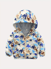 Boys Hooded Dino Zip Jacket Spring Summer Windproof Kids Clothes