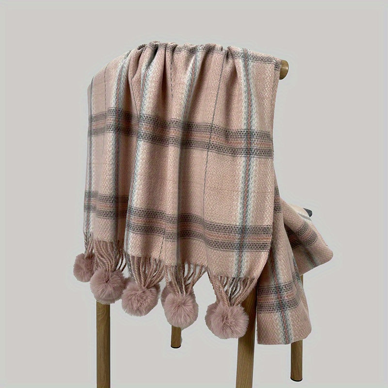 Plaid Scarf Faux Cashmere Shawl Casual Head Wrap Gift For Mother