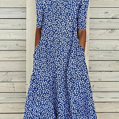 Floral Print Half Sleeve Round Neck Dress With Pockets