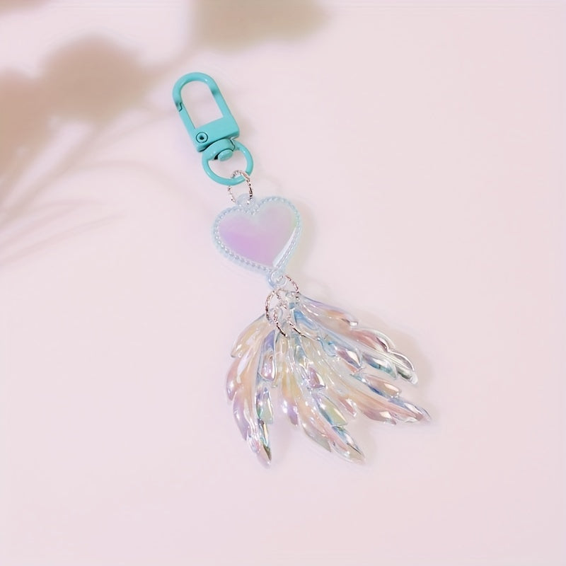 Colorful Love Feather Acrylic Keychain For Girls