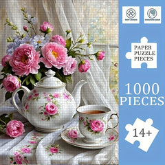 1000pcs Floral Puzzle Pink Roses Teapots Cups Jigsaw for Adults & Families