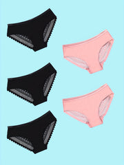 5pcs Lace Stitching Briefs Comfy & Breathable Semi-sheer Panties