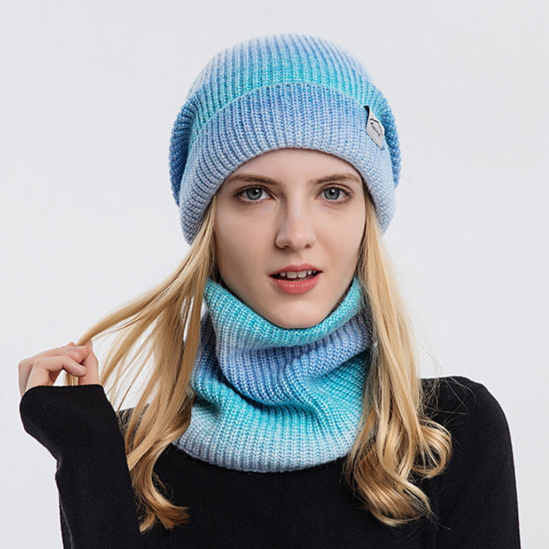 Gradient Beanie Woolen Hat Thickened Warm Ear Protection Cold Knitted Hat