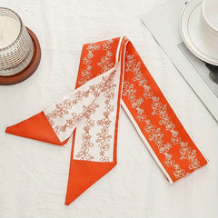 Red Floral Skinny Scarf Hair Ribbon Neckerchief Twilly Scarf