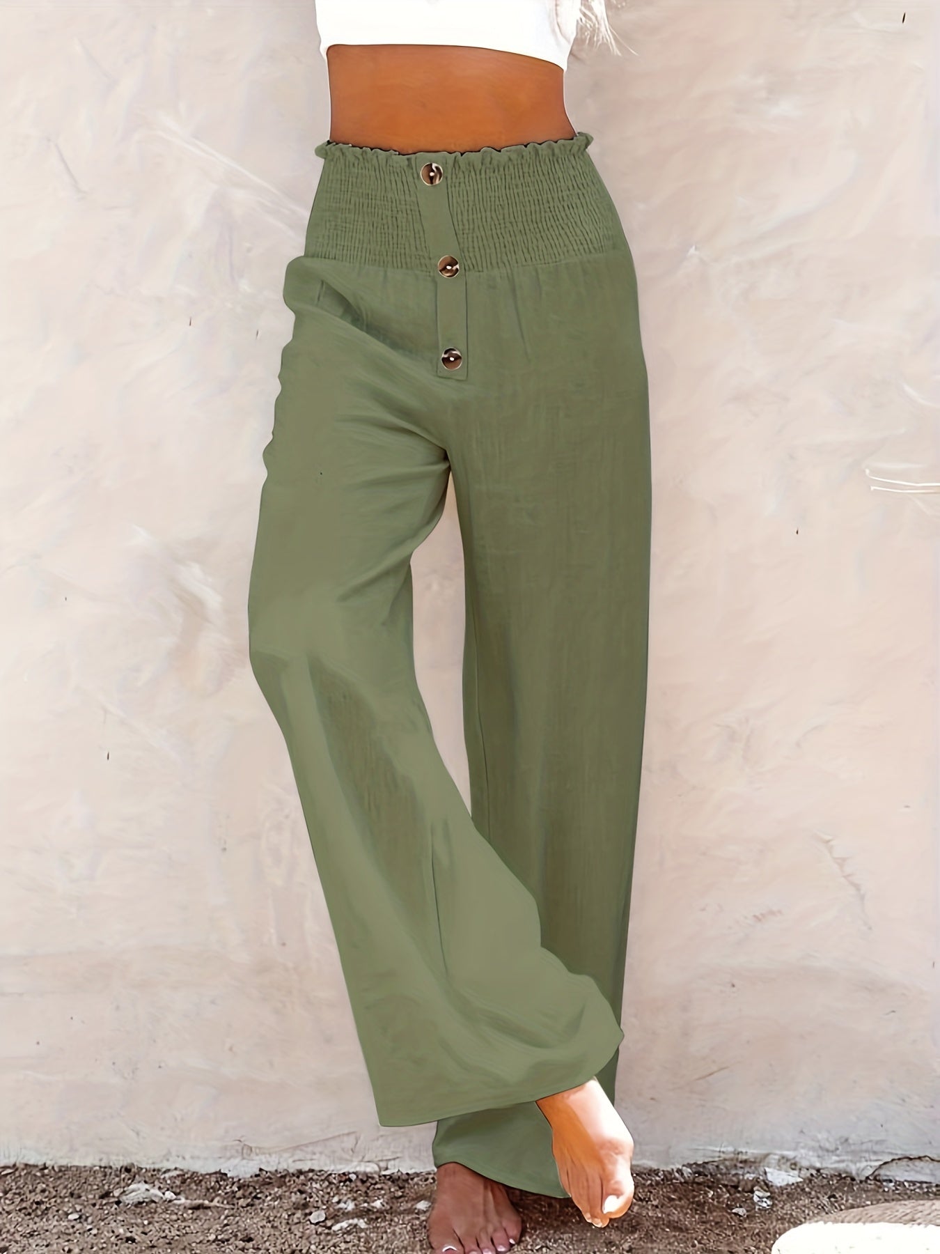 High Waist Wide Leg Pants Button Front Pants
