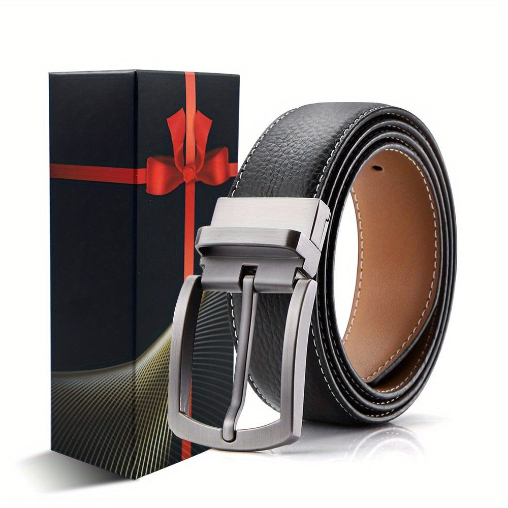Men's Reversible Genuine Leather Belt with Single Prong Buckle