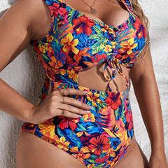 Floral Print One Piece Bikini Plus Size Boho Swimsuit