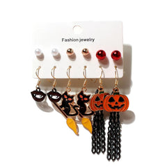 Halloween Earrings Gothic Style Vintage Pumpkin Mask Ghost Cat Accessories Set