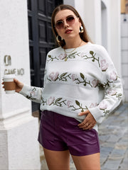 Jacquard Knitted Sweater Women's Plus Slight Stretch Sweater