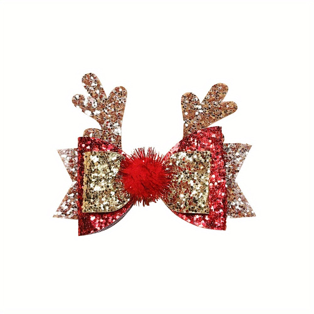 Christmas Party Elk Antlers Hair Clip Sequin Bows Hair Pin Girls Hair Accessorie