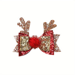 Christmas Party Elk Antlers Hair Clip Sequin Bows Hair Pin Girls Hair Accessorie