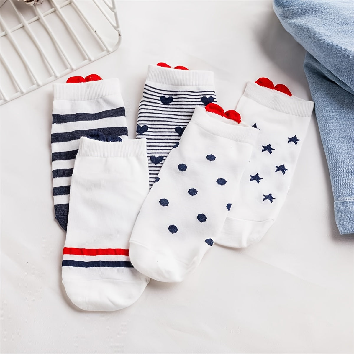 5 Pairs Heart Pattern Ankle Socks Women's Stockings