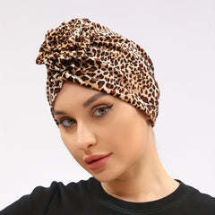 Leopard Print Flower Turban Breathable Bandana Casual Hijab Hat Elastic Beanie