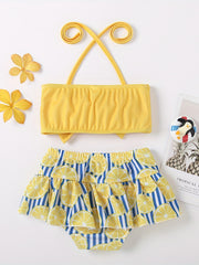 Girls Summer Lemon Tankini Swimsuit with Bow Toddler Swimwear Set