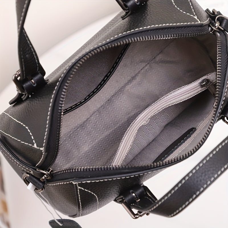 Women's Leather Tote Bag with Detachable Shoulder Strap