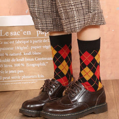 Colorblock Plaid Socks Breathable College Style Women Stockings