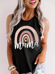 MAMA Letter Print Tank Top Loose Sleeveless Casual Round Neck Women's Clothing