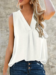 Women's Solid V Neck Tank Top Summer Sleeveless Blouse
