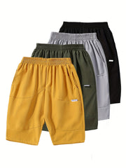 4pcs Boys Comfortable Casual Shorts with Pocket for Summer
