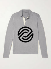Geometric Pattern Knit Polo Shirt Men's Casual Pullover Sweater