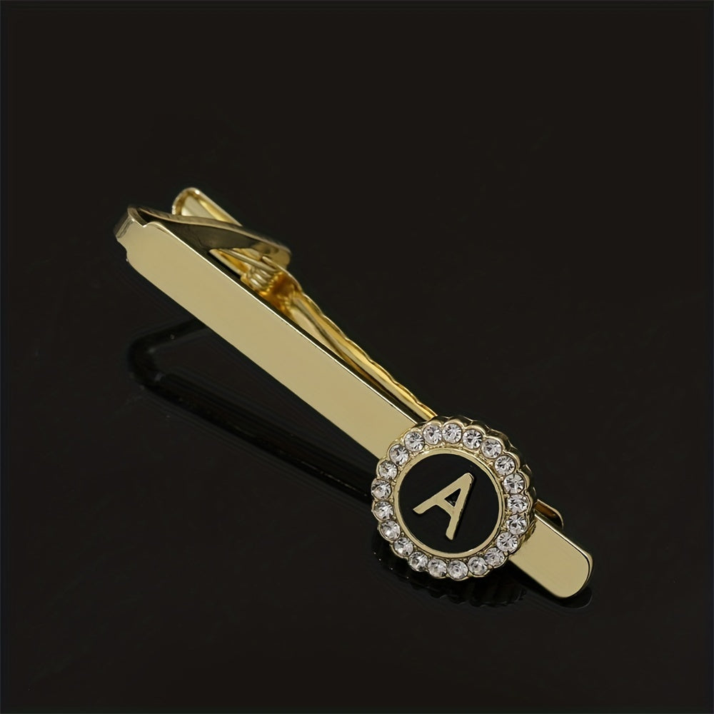 Men's Rhinestone Initial Letter Tie Clip Wedding Business Necktie Accessory