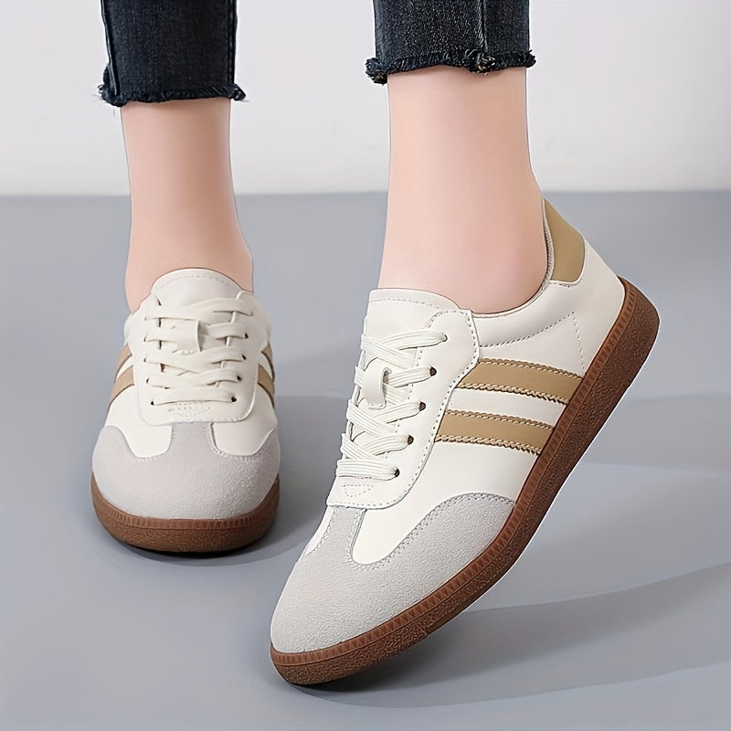 Women's Round Toe Stripe Board Shoes Sporty Flats Soft Sole Low Top