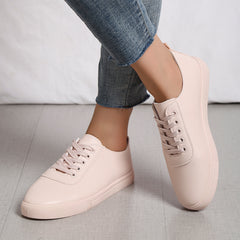 Women's Lace-Up Skate Sneakers Solid Flat Sports Shoes