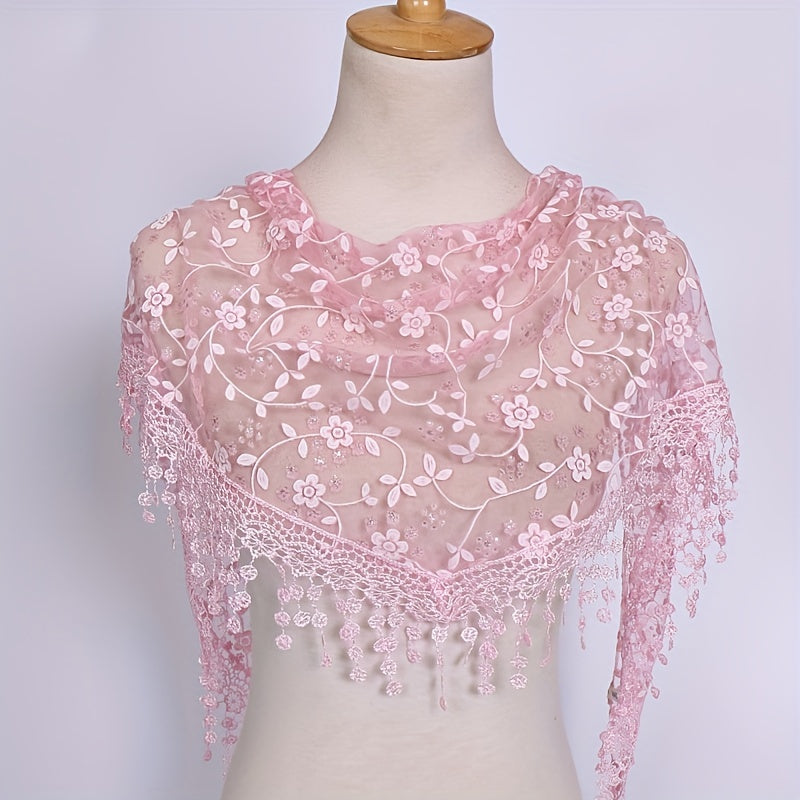 Floral Embroidery Lace Shawl Hollow Out Cape Wrap Triangle Scarf