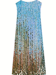 Gradient V Neck Tank Dress Casual Sleeveless Summer Midi Dress