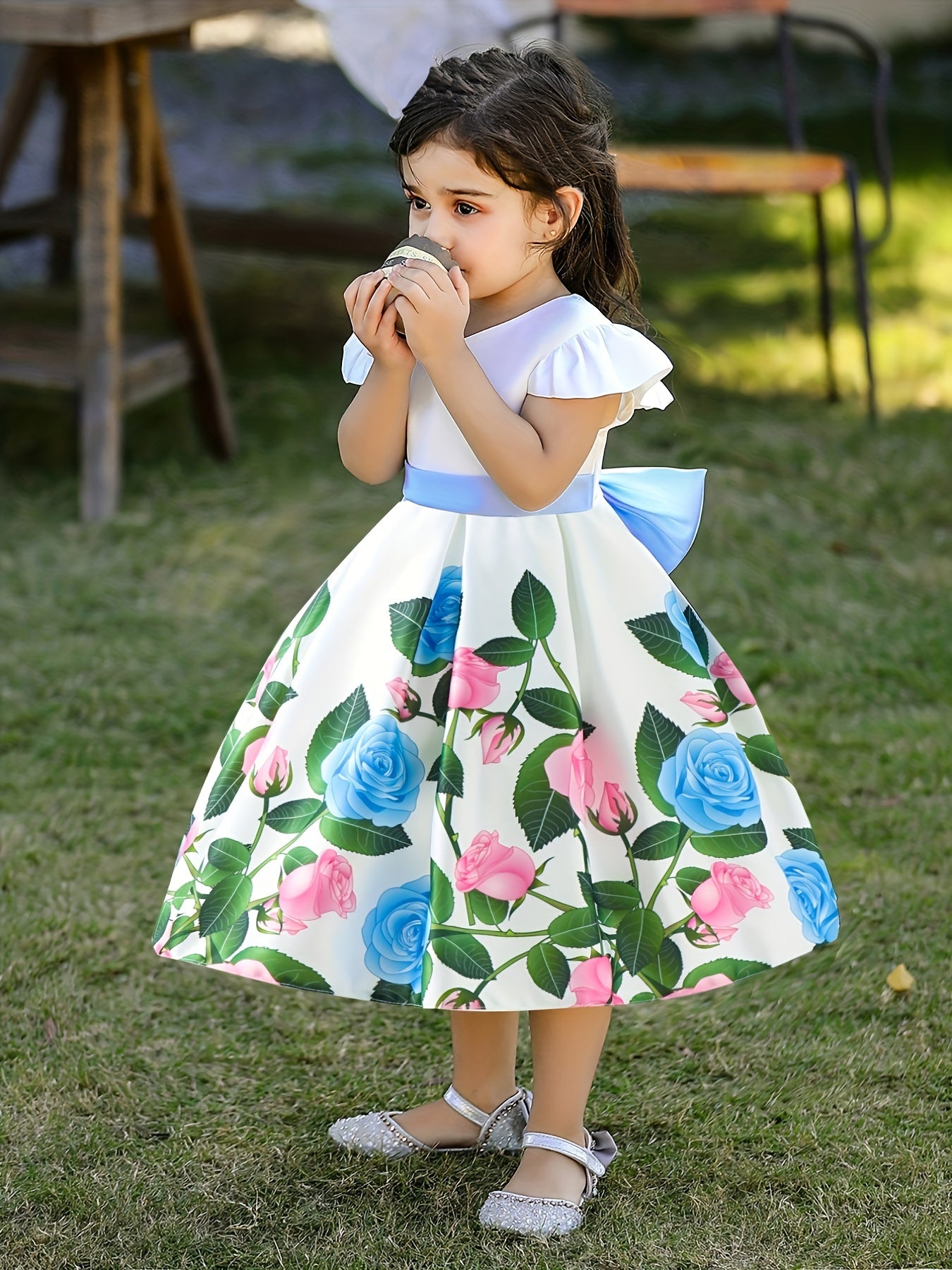 Rose Graphic Bow Tutu Dress for Toddler Girl