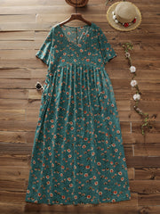 Women's Floral Print Short Sleeve V Neck Dress