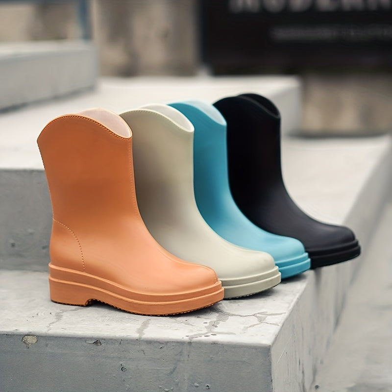 Women's Solid Non slip Medium Calf Rain Boots Waterproof