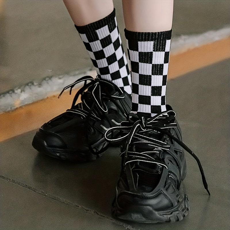 8 Pairs Plaid Crew Socks for Women Comfy & Breathable All Match Stockings