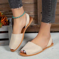 Women's Peep Toe Flat Sandals Slingback Non Slip Casual Slip On Sandals