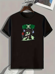 Skeleton Print Men's Graphic T-shirt for Summer