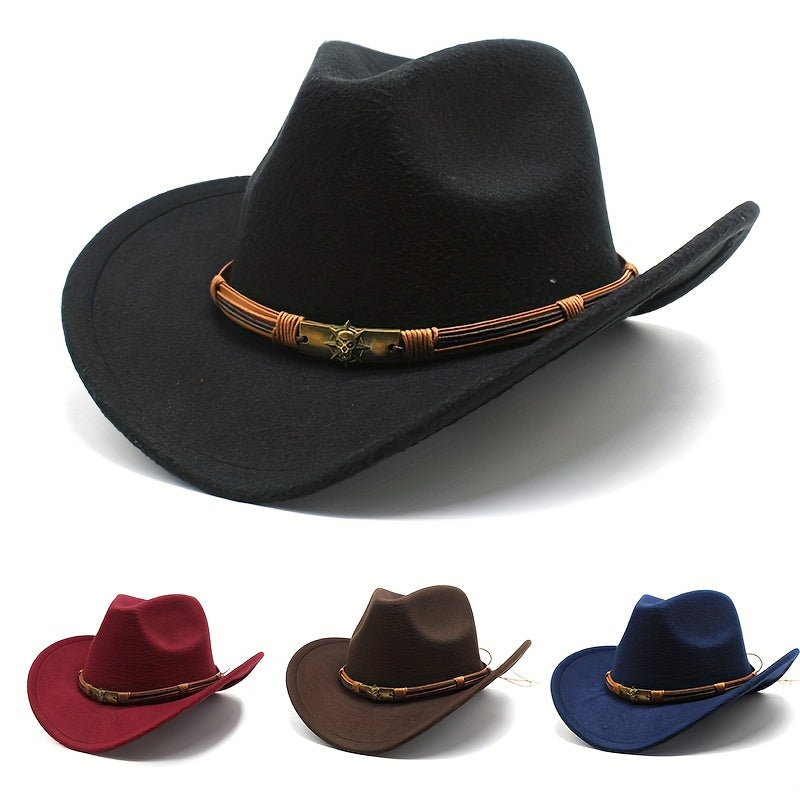 Men's Western Woolen Cowboy Hat Rolled Brim Knight Hat