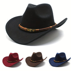 Men's Western Woolen Cowboy Hat Rolled Brim Knight Hat