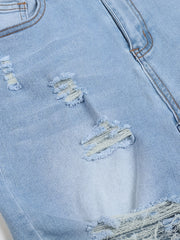 Casual Denim Shorts Women's Washed Ripped Fringe Trim Shorts