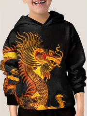 3D Golden Dragon Print Kid's Hoodie Unisex Pullover