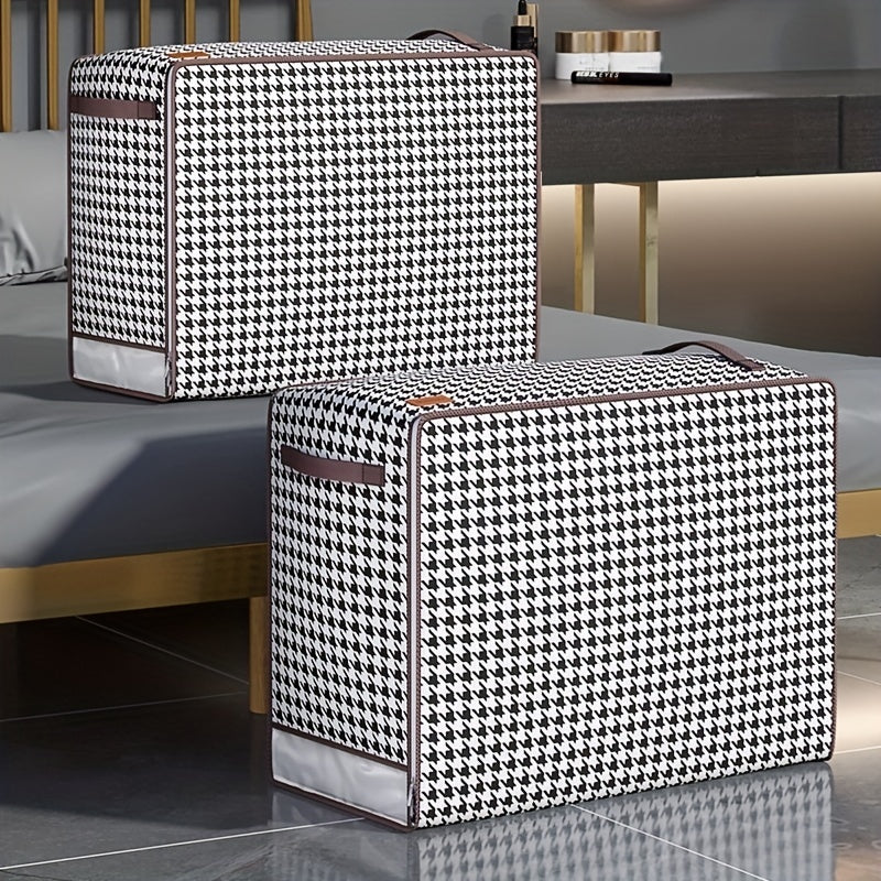 Large Capacity Houndstooth Pattern Storage Bag Zipper Dustproof Organizer