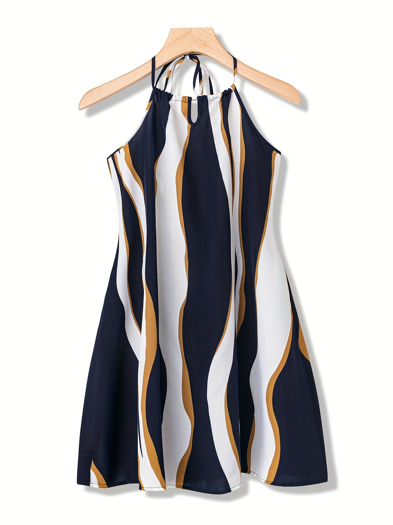 Geo Print Keyhole Dress Halter Neck Sleeveless Summer Dress