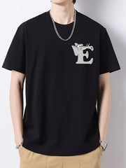 Cartoon Letter Print Men's Cotton Graphic Crew Neck T-shirt