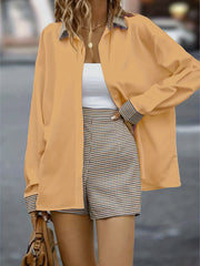 Casual Plaid Two piece Shorts Set Drop Shoulder Shirt & High Waist Shorts