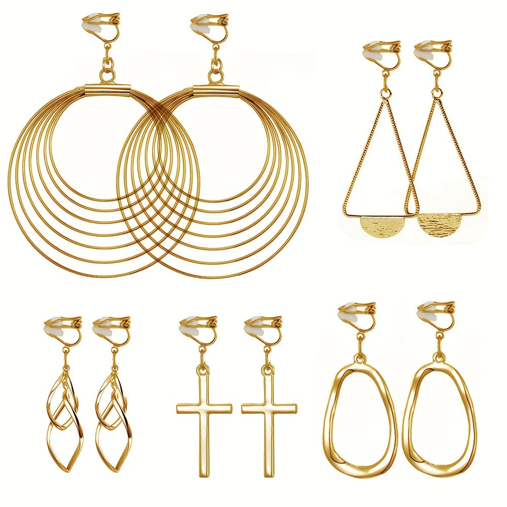 Plated Clip On Earrings For Women Set of 5 Pairs Girls Lightweight Nice Gift