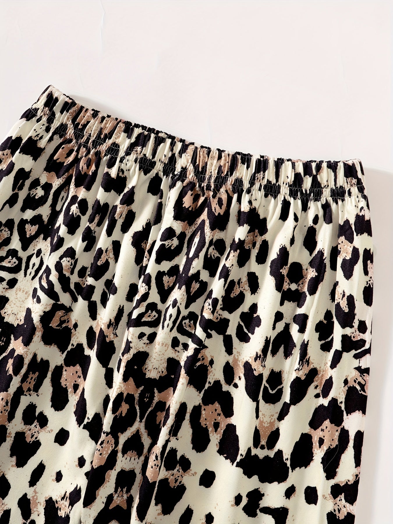 2 Pcs Girls' Portrait Tee & Animal Print Pants Set For Summer