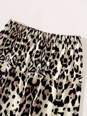 2 Pcs Girls' Portrait Tee & Animal Print Pants Set For Summer